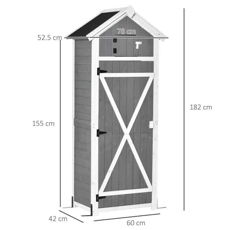 HOMCOM Magazie pentru gradina pentru scule din lemn de brad cu raft detasabil, masuta de lucru si acoperis din bitum, 78x52.5x182 cm, gri(m-3)