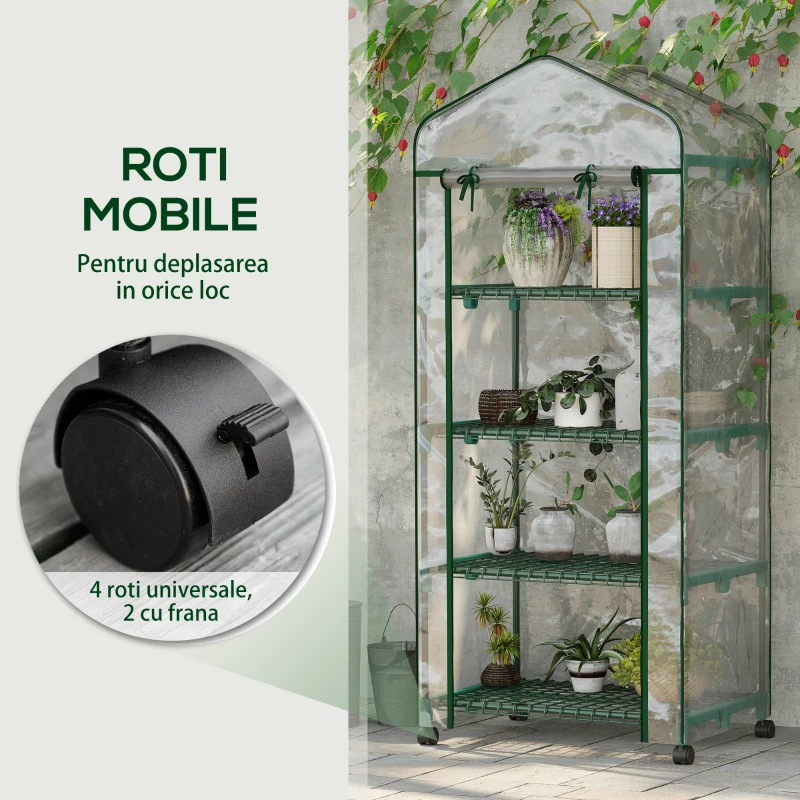 Outsunny Sera Verticala Alb 4 Rafturi – Otel & PVC, Pentru Balcon/Terasa