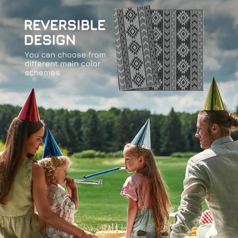 Outsunny Covor Exterior 1,8×2,75 m – Reversibil & Impermeabil, Plastic Paie