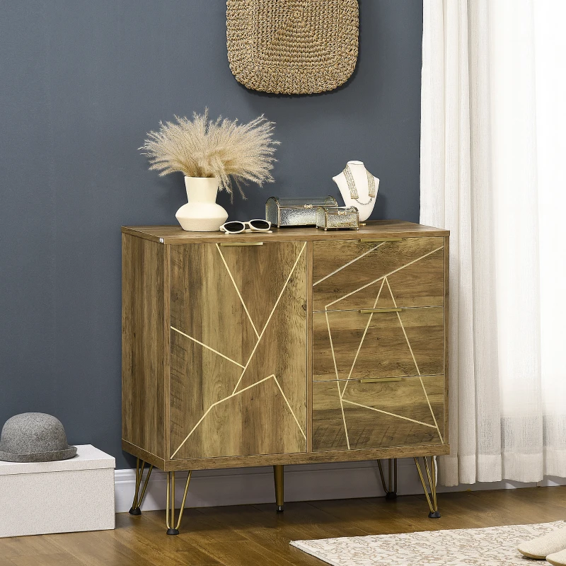 HOMCOM Storage Cabinet, Modern Display Storage Organizer with 3 Drawers and Steel Legs for Living Room, Bedroom, Bronze