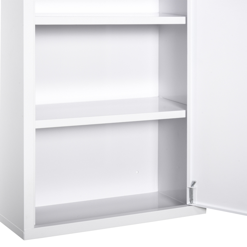 Kleankin Dulap pentru medicamente din otel cu 3 niveluri cu 2 chei si suport de perete, 40x18x60 cm, alb