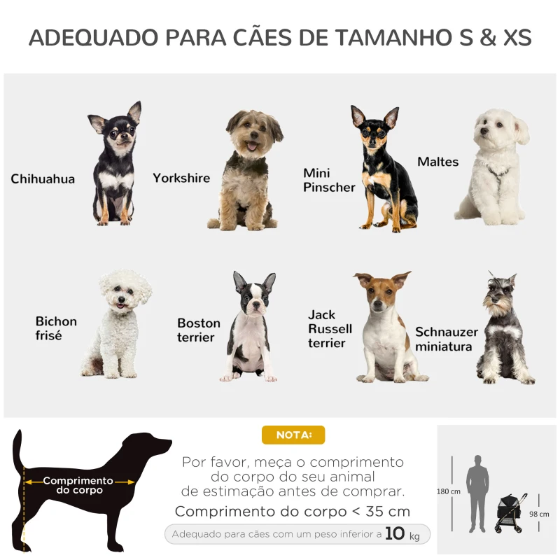 PawHut Carrinho para Animais de Estimação 3 em 1 Dobrável com Bolsa de Transporte Cesta de Armazenamento e Travão 82x49,5x98cm Preto