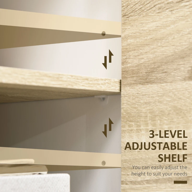 HOMCOM Mobilier multifunctional cu 2 usi de presiune si rafturi reglabile, dulap de living si dormitor din lemn, 80x40x70cm, alb si stejar