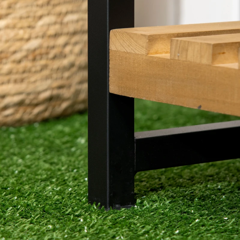 Outsunny Suport de flori cu 3 niveluri cu carlige din lemn de brad si metal pentru interior si exterior, 80x36x174 cm, culoare negru si lemn
