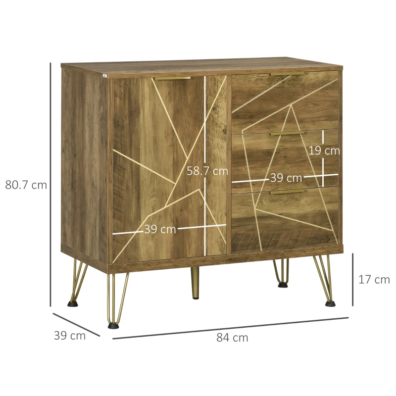 HOMCOM Storage Cabinet, Modern Display Storage Organizer with 3 Drawers and Steel Legs for Living Room, Bedroom, Bronze