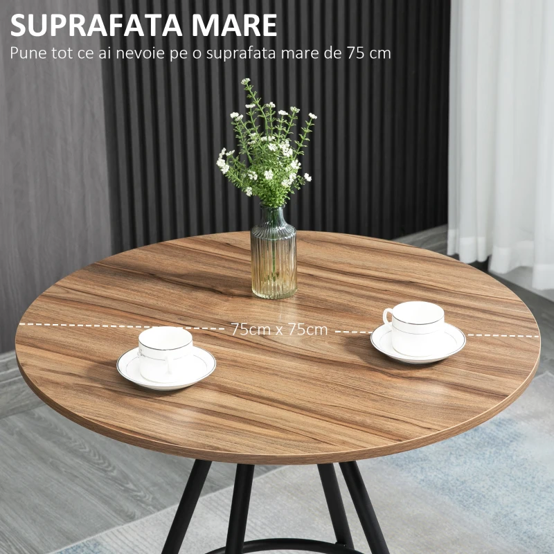 HOMCOM Set de Masa si Scaune de Bar din 3 Piese cu Cadru Metalic Robust, Blat Inalt Biostro Dinette, 2 Scaune Captusite pentru Bucatarie, Spatiu Mic, Asamblare Usoara, Maro