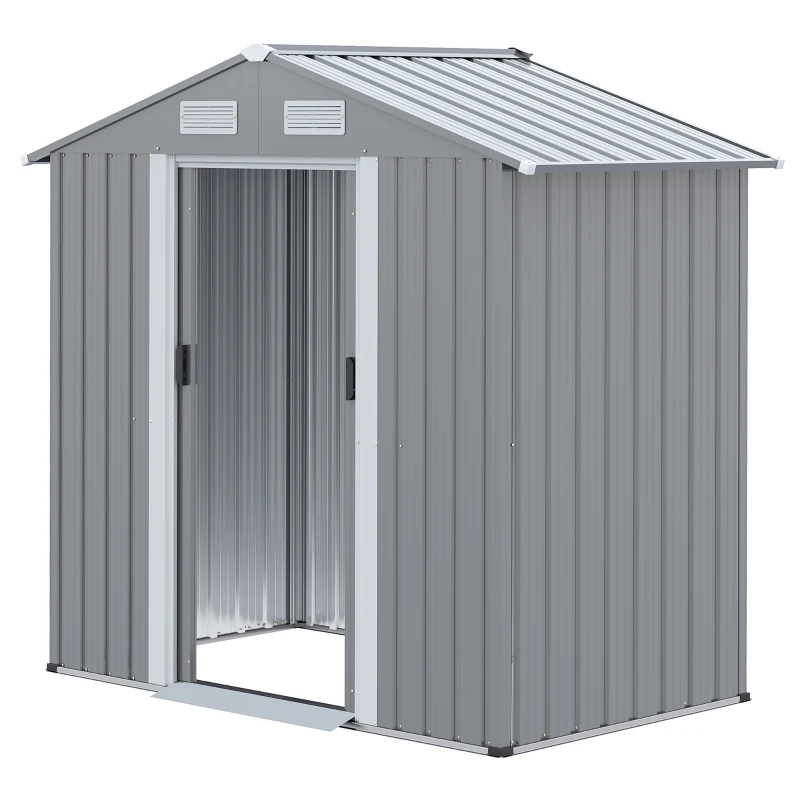 Outsunny 6.4 x 3.6ft Garden Metal Storage Shed w/ Double Sliding Door and Air Vents, Tool Storage for Backyard Patio Lawn, Grey