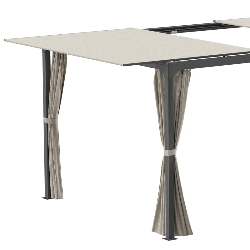 Outsunny Foisor cu pergola 3 x 3 (m) cu acoperis extensibil, Adapost cu copertina cu pergola retractabila cu perdele, Cadru din aluminiu pentru gradina, peluza, curte si terasa, bej(m-8)