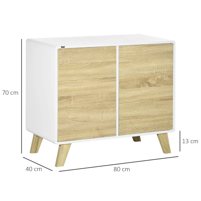 HOMCOM Mobilier multifunctional cu 2 usi de presiune si rafturi reglabile, dulap de living si dormitor din lemn, 80x40x70cm, alb si stejar