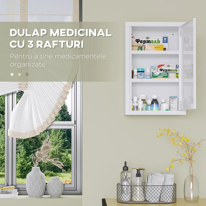 Kleankin Dulap Medicamente cu Cheie – Oțel Rulat la Rece
