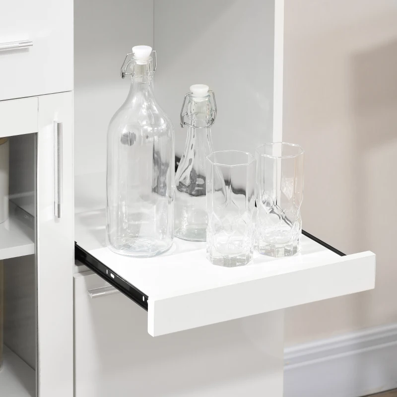 HOMCOM Bufet modern cu dulapuri si sertar, dulap de bucatarie cu economie de spatiu din lemn si sticla 60x40x95cm, alb(m-8)