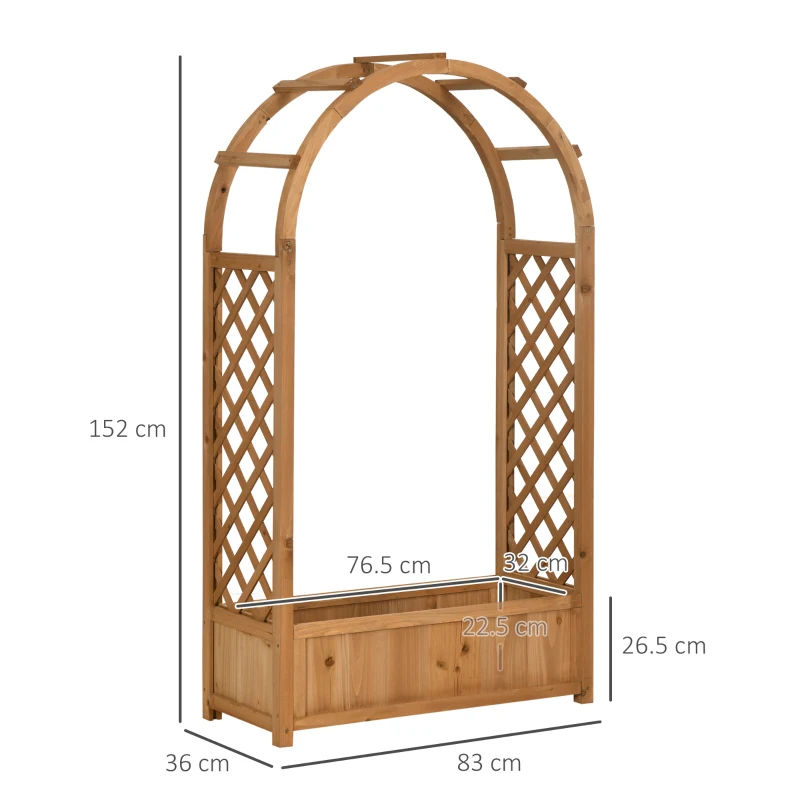 Outsunny Jardiniera de Exterior din Lemn de Brad Maro cu Arc Decorativ si Grile pentru Plante Cataratoare, 83x36x152 cm