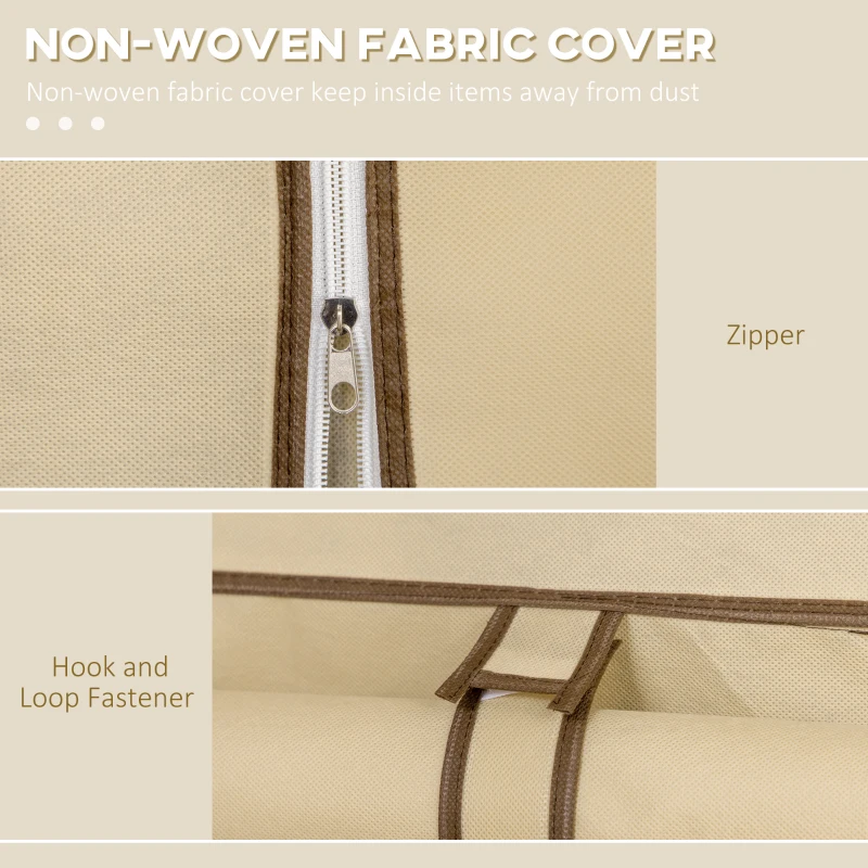 HOMCOM Dulap din stofa cu 8 rafturi si 2 bare, dulap portabil cu usa rulanta, 125x43x162,5 cm, bej