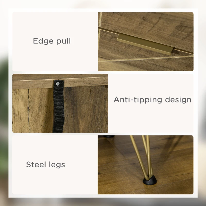 HOMCOM Comoda cu 4 sertare din PAL si picioare din otel pentru dormitor si sufragerie, 48x39x87cm, lemn si auriu