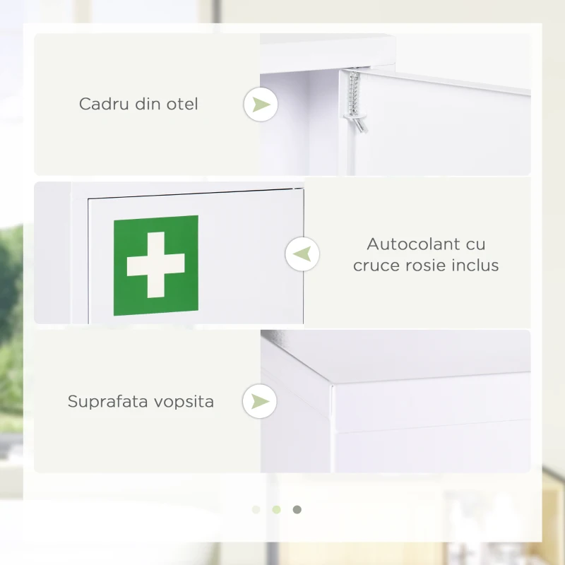 Kleankin Dulap Medicamente cu Cheie – Oțel Rulat la Rece