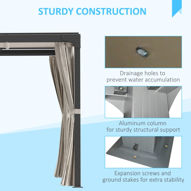 Outsunny Foisor cu pergola 3 x 3 (m) cu acoperis extensibil, Adapost cu copertina cu pergola retractabila cu perdele, Cadru din aluminiu pentru gradina, peluza, curte si terasa, bej(m-6)