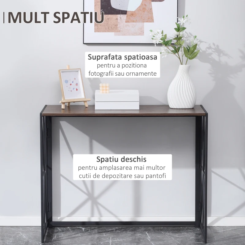 HOMCOM Consola cu cadru metalic pentru sufragerie, intrare, maro