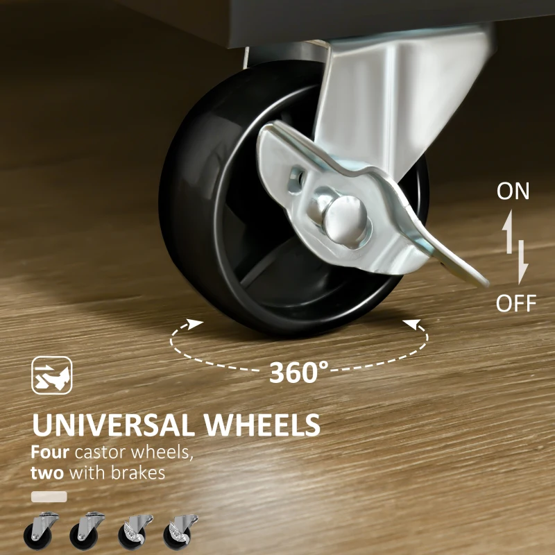 HOMCOM Carucior de bucatarie multifunctional din lemn cu 2 sertare, dulapior si 4 roti, 104x46x91cm, negru