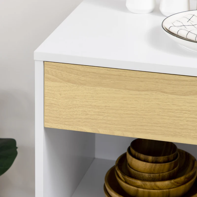 HOMCOM Carucior de bucatarie din PAL cu 4 rafturi deschise, un sertar si un dulap cu 2 usi, 80x39x85,5 cm, alb si stejar