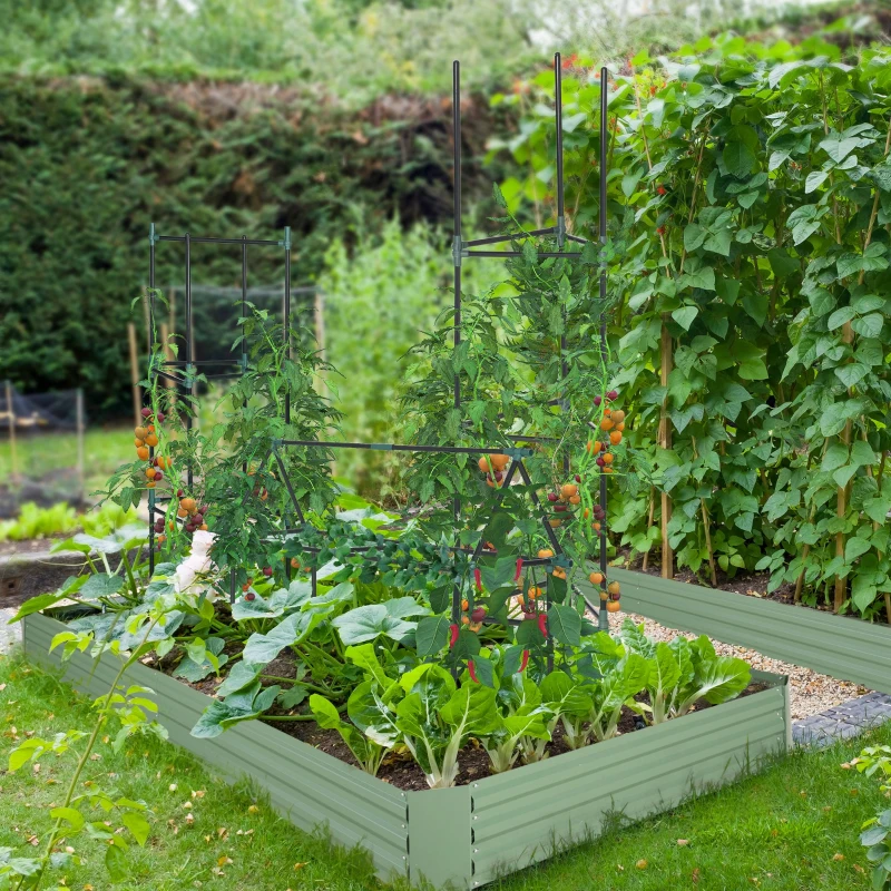 Outsunny Suport de tomate cu 3 niveluri din otel si PP pentru plante cataratoare, fructe si legume, 38x38x182 cm, verde