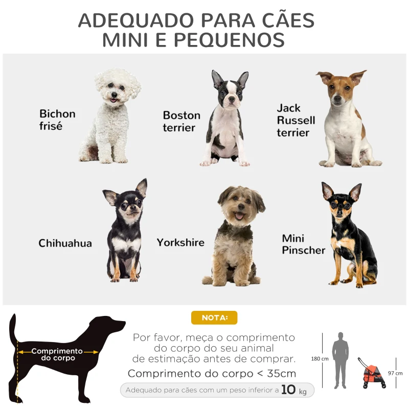 PawHut Carrinho para Animais de Estimação Dobrável com Janela de Malha Almofada Lavável Arnês de Segurança 82x47x97cm Vermelho