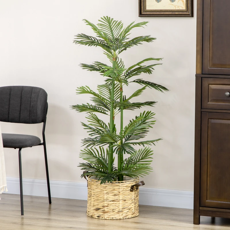 HOMCOM Planta artificiala Palmier tropical in ghiveci cu 45 de frunze, pentru decorul casei interior exterior, 140 cm, Verde