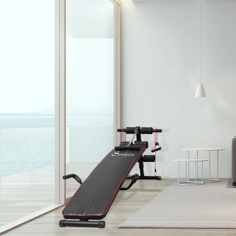 HOMCOM Sit Up Workout Bench, Steel-Black Red