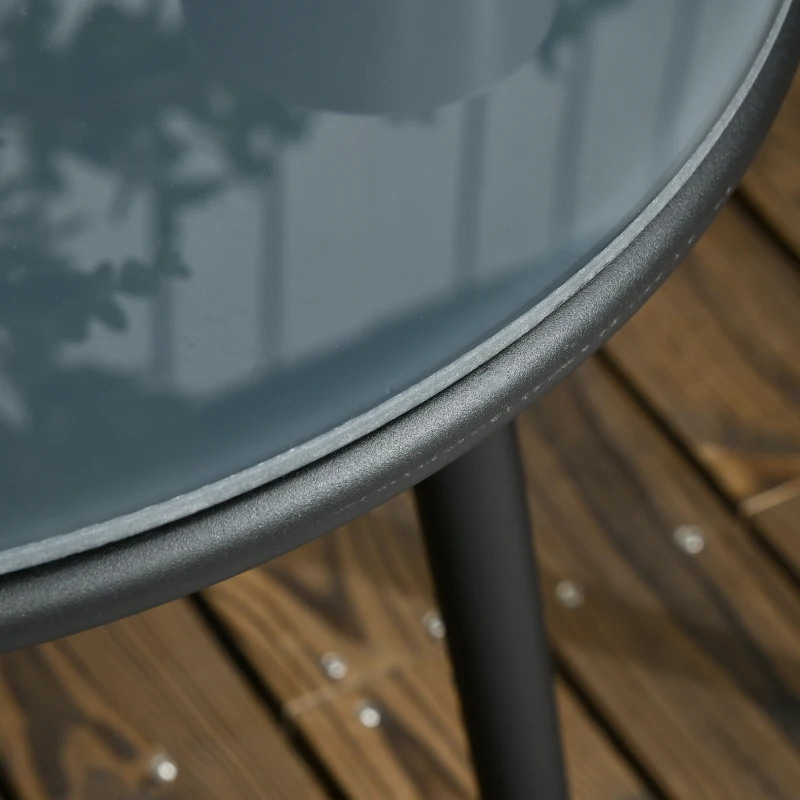 Outsunny Conjunto Móveis de Jardim 3 Peças Incluí Mesa com Bancada de Vidro Temperado e 2 Cadeiras com Almofadas Cinza