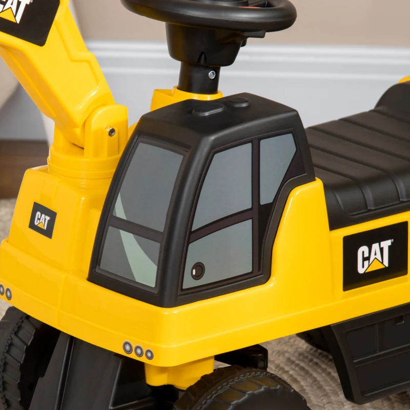 HOMCOM Excavator si compartiment de depozitare, jucarie de calarit pentru copii de la 1-3 ani fara baterie, galben