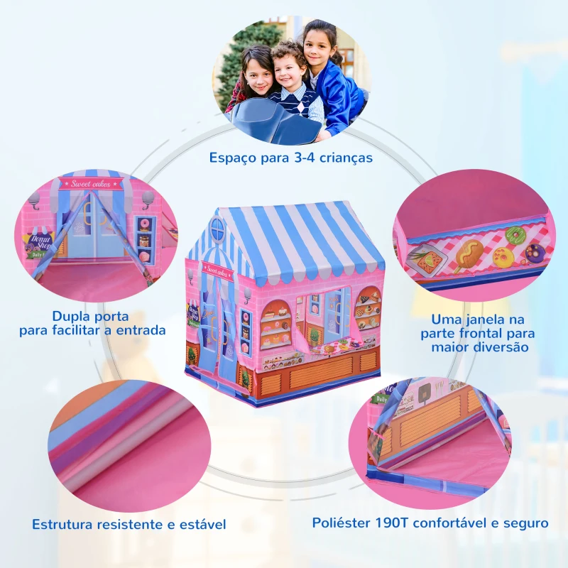 HOMCOM Loja de doces para brincar Zona infantil Presente fácil de montar para crianças 93x69 x103cm 0,75 kg Rosa