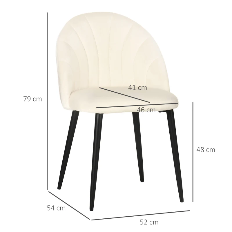 HOMCOM Set 2 scaune pentru camera de zi si sufragerie tapitate, cu design nordic si ergonomic, din metal si tapiterie cu efect de catifea bej, 52x54x79 cm