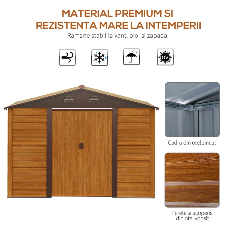 Outsunny Magazie Scule Gradina 278×195×215 cm – Otel cu Usi Culisante