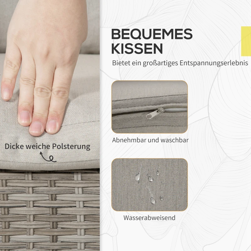 Outsunny Gartenmöbel-Set für 4 Personen aus PE-Rattan, wetterbeständig, abnehmbare Bezüge, Grau + Beige