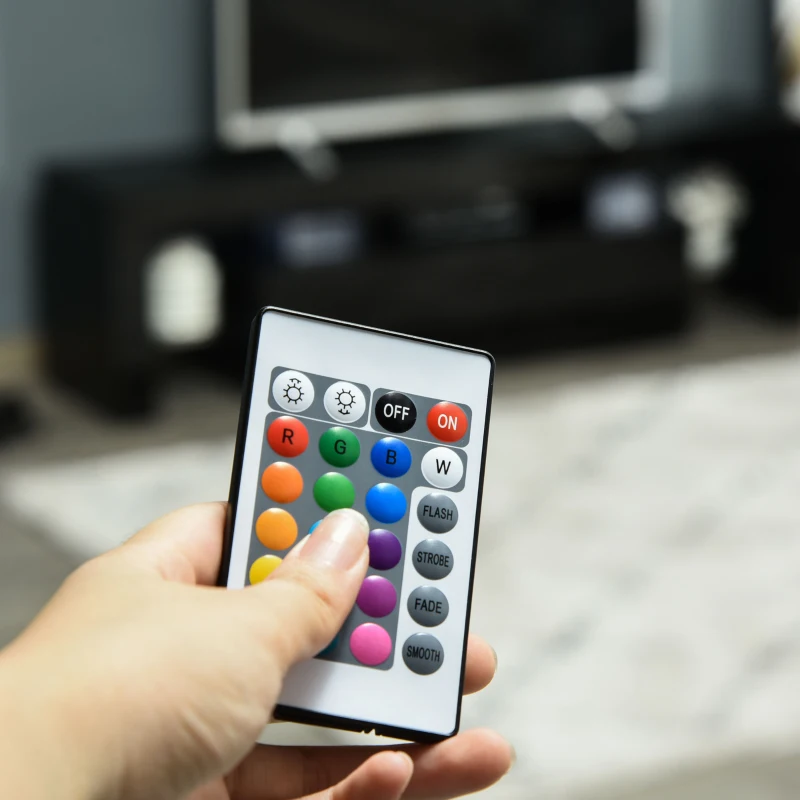 HOMCOM Comoda TV 65" max din MDF si sticla cu 3 compartimente deschise, un compartiment, lumini cu LED in 16 culori RGB, 160x35x45 cm, negru