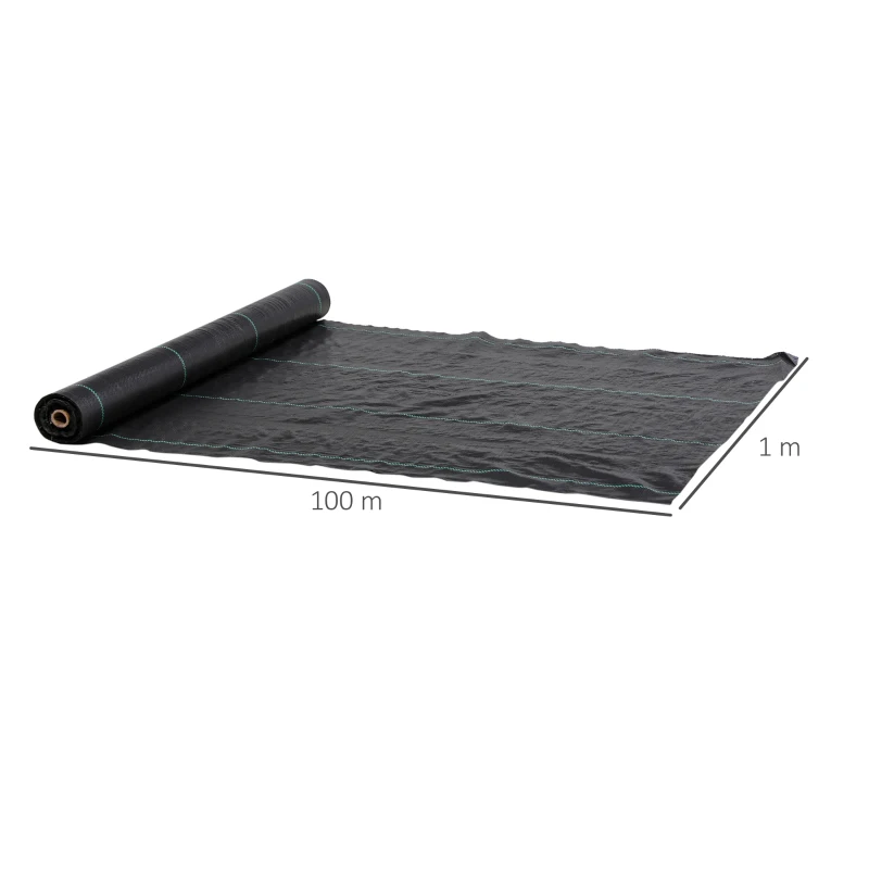 Outsunny Rolo de Malha Anti-Ervas 1x100 m Malha Geotêxtil 60 g/m² para Controlo de Ervas Daninhas de Jardim Malha Anti-Ervas Preta