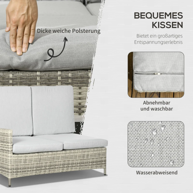 Outsunny Gartenmöbel-Set für 4 Personen aus PE-Rattan, wetterbeständig, abnehmbare Bezüge Grau
