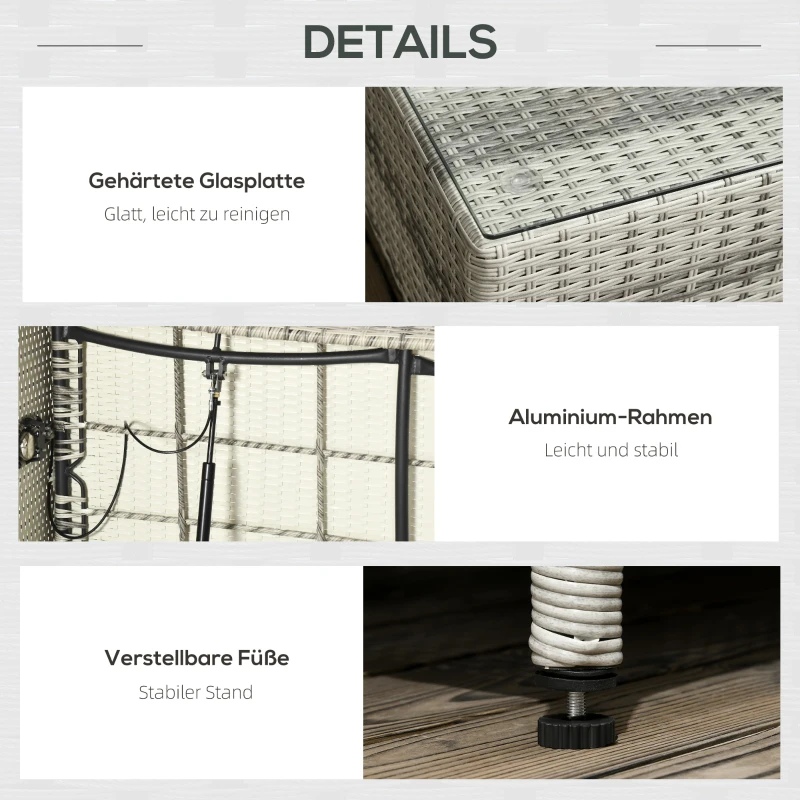 Outsunny Gartenmöbel-Set für 4 Personen aus PE-Rattan, wetterbeständig, abnehmbare Bezüge Grau