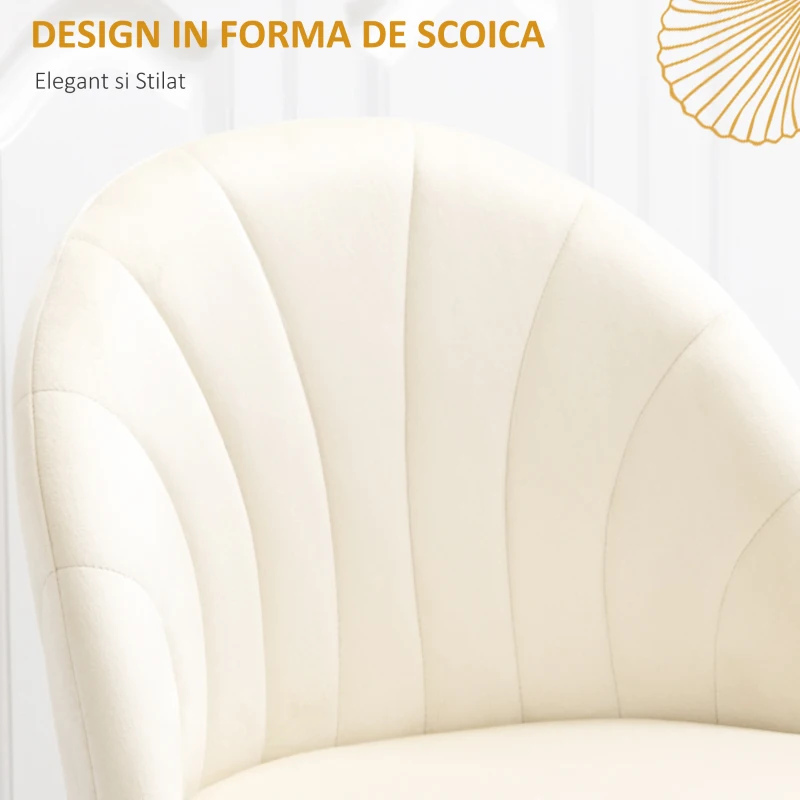 HOMCOM Set 2 scaune pentru camera de zi si sufragerie tapitate, cu design nordic si ergonomic, din metal si tapiterie cu efect de catifea bej, 52x54x79 cm