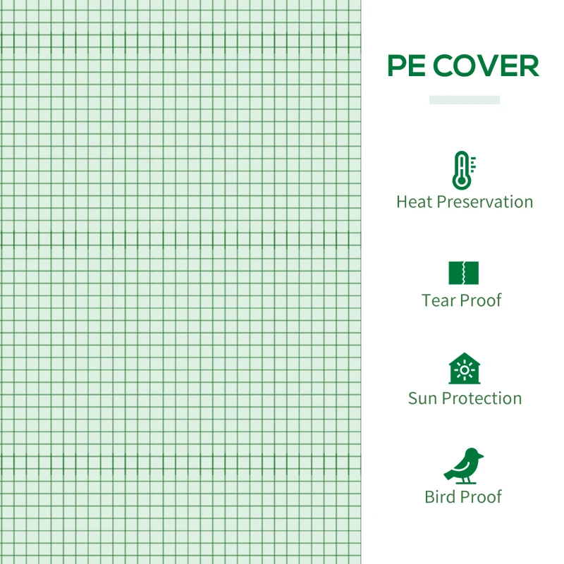 Outsunny Sera de gradina din PE si otel cu 4 carlige, 2 ferestre laterale si copertina superioara ranforsata, 200x77x148-169 cm