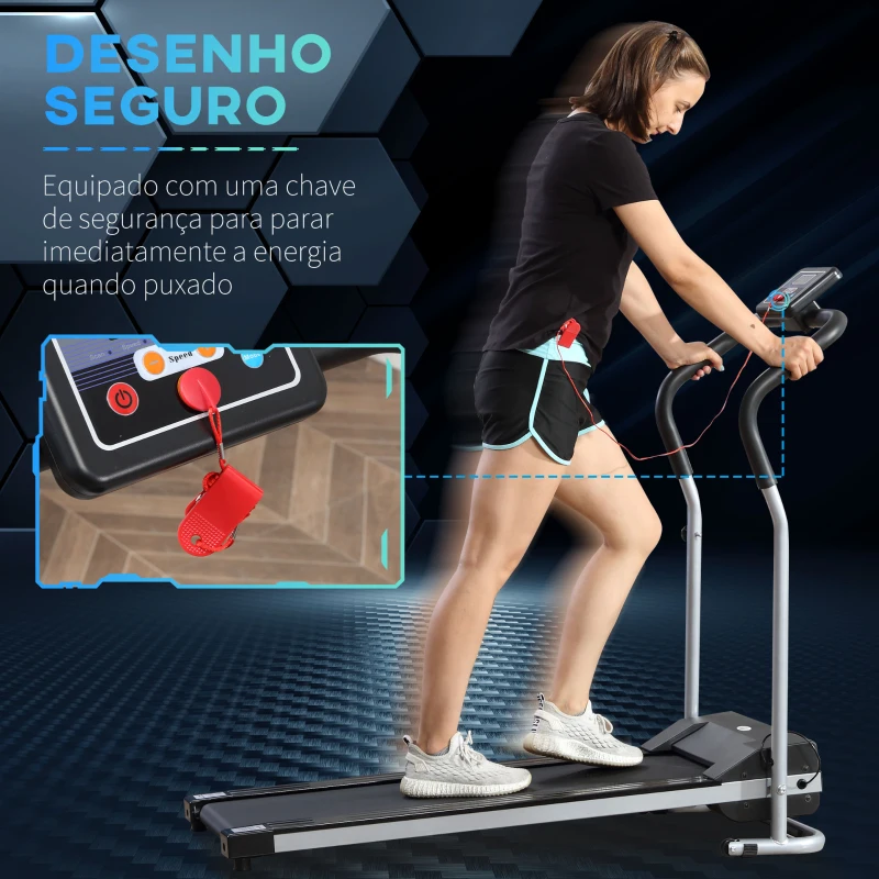 HOMCOM Passadeira Elétrica Dobrável Passadeira com Velocidade 1-10km/h Ecrã LCD Parada de Emergência e Carga Máxima 110kg para Casa Escritório Ginásio 122x62,5x119cm Prata e Preto
