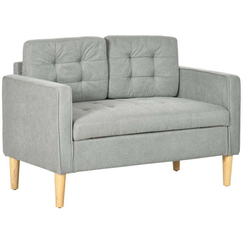 2 Seater Storage Sofa Modern Loveseat w/ Wood Legs Back Buttons