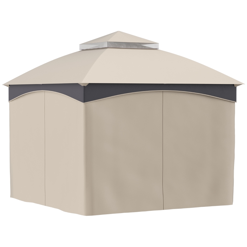 Outsunny Foisor pentru gradina 3m x 3 m, Adapost copertina foisor exterior cu acoperis dublu cu plasa & draperii, Cadru din otel galvanizat pentru gradina, gazon, curtea din spate si punte