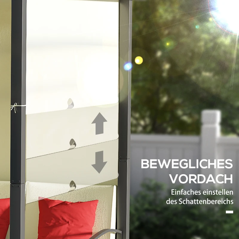 Outsunny Mobilier de Terasa Impletit, Set de Canapele de exterior din Ratan PE cu Pergola copertina plianta, Copertina pentru punte, piscina, gradina, terasa, bej