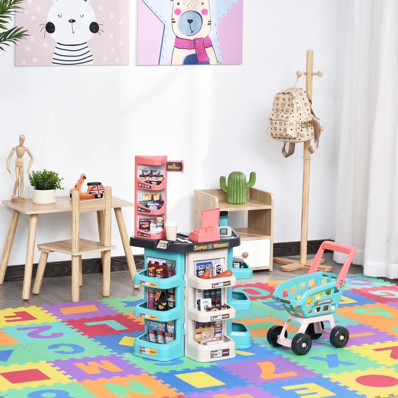 HOMCOM Brinquedos de supermercado para crianças acima de 3 anos com 52 peças Som e luz 53x34x79 cm