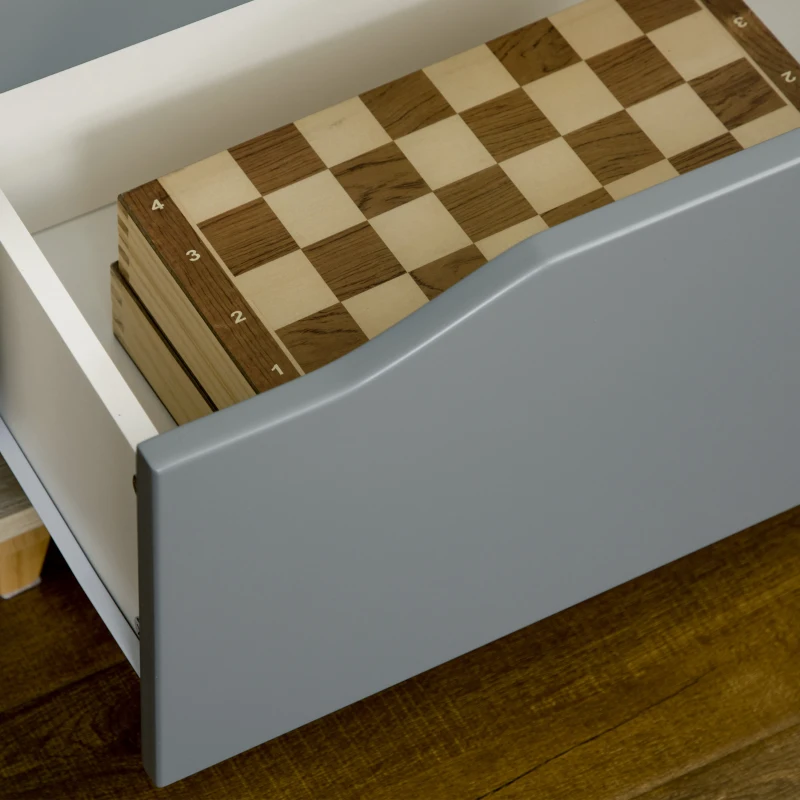 HOMCOM Biblioteca moderna din PAL si MDF cu 2 sertare si 4 rafturi deschise pentru sufragerie, birou si dormitor, 70,2x35x130 cm, culoare lemn si gri
