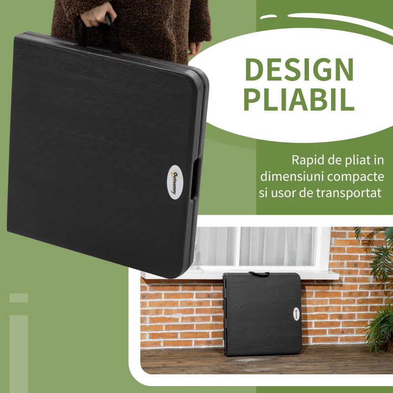 Outsunny Masa pliabila pentru gradina pentru 4 persoane, Masa dreptunghiulara de exterior cu inaltime reglabila, cu blat de masa din HDPE si cadru de otel, gri inchis