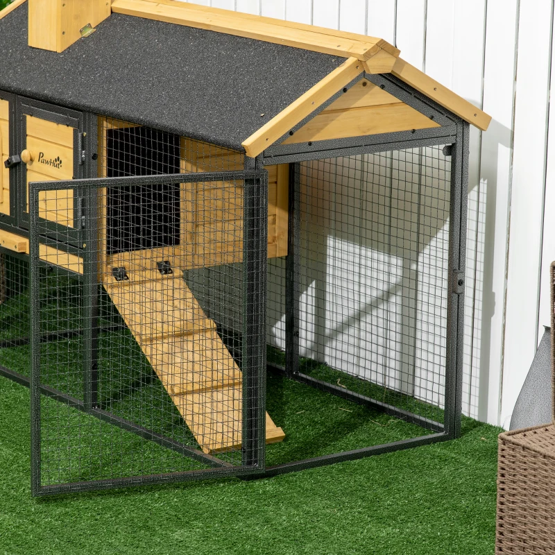 PawHut Cusca de Exterior pentru Iepuri, Cusca cu Tava Detasabila, Curte, Rampa, Casa pentru Animale Mici(m-8)