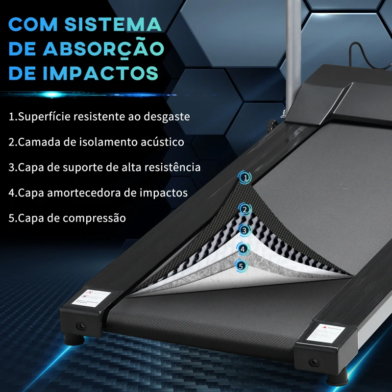 HOMCOM Passadeira Elétrica Dobrável Passadeira com Velocidade 1-10km/h Ecrã LCD Parada de Emergência e Carga Máxima 110kg para Casa Escritório Ginásio 122x62,5x119cm Prata e Preto