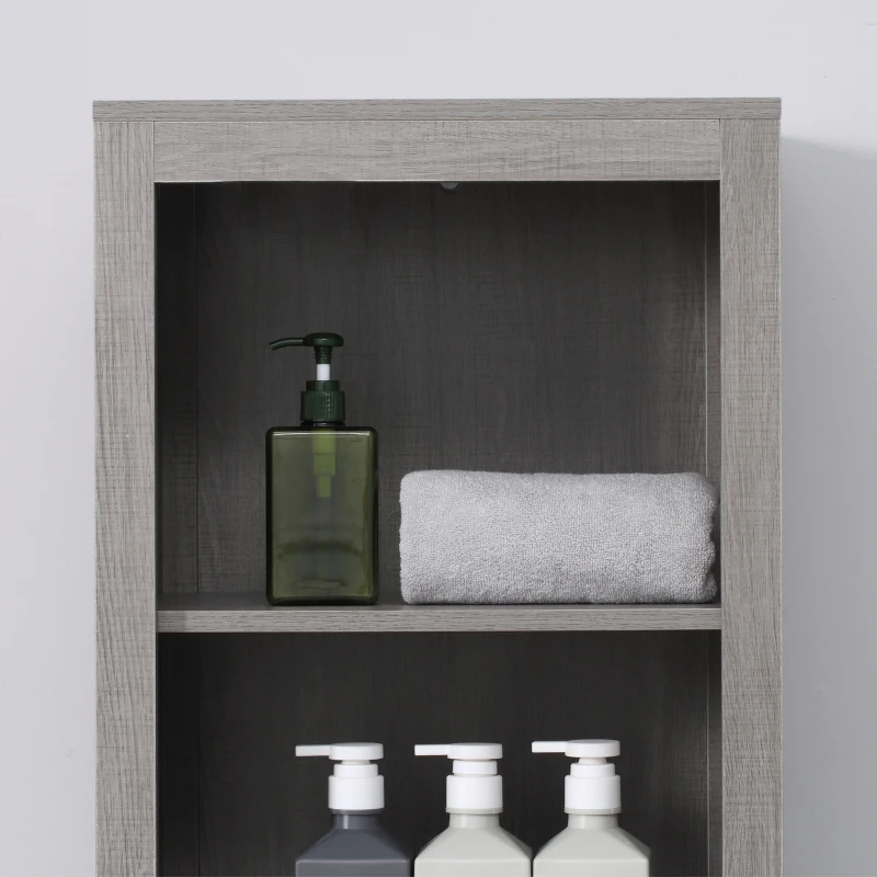 Kleankin Dulap de depozitare pentru baie Linen Tower cu sertar si raft pe 5 niveluri, gri