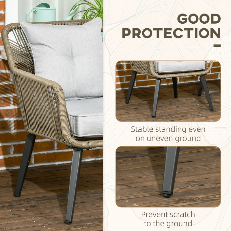 Outsunny Set Modern din 3 Piese cu Suporturi Ajustabile, Set de Cafea pentru Terasă din Împletitură Rotundă, 63x73x78 cm, Gri Deschis